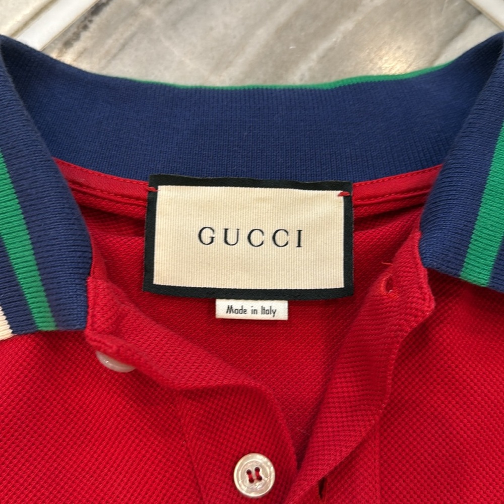 Gucci Red Polo with Striped Accents - Picture 3 of 5